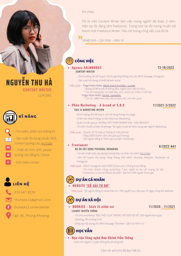 CV của bạn Nguyễn Thu Hà (Nguồn: Nguyễn Thu Hà)