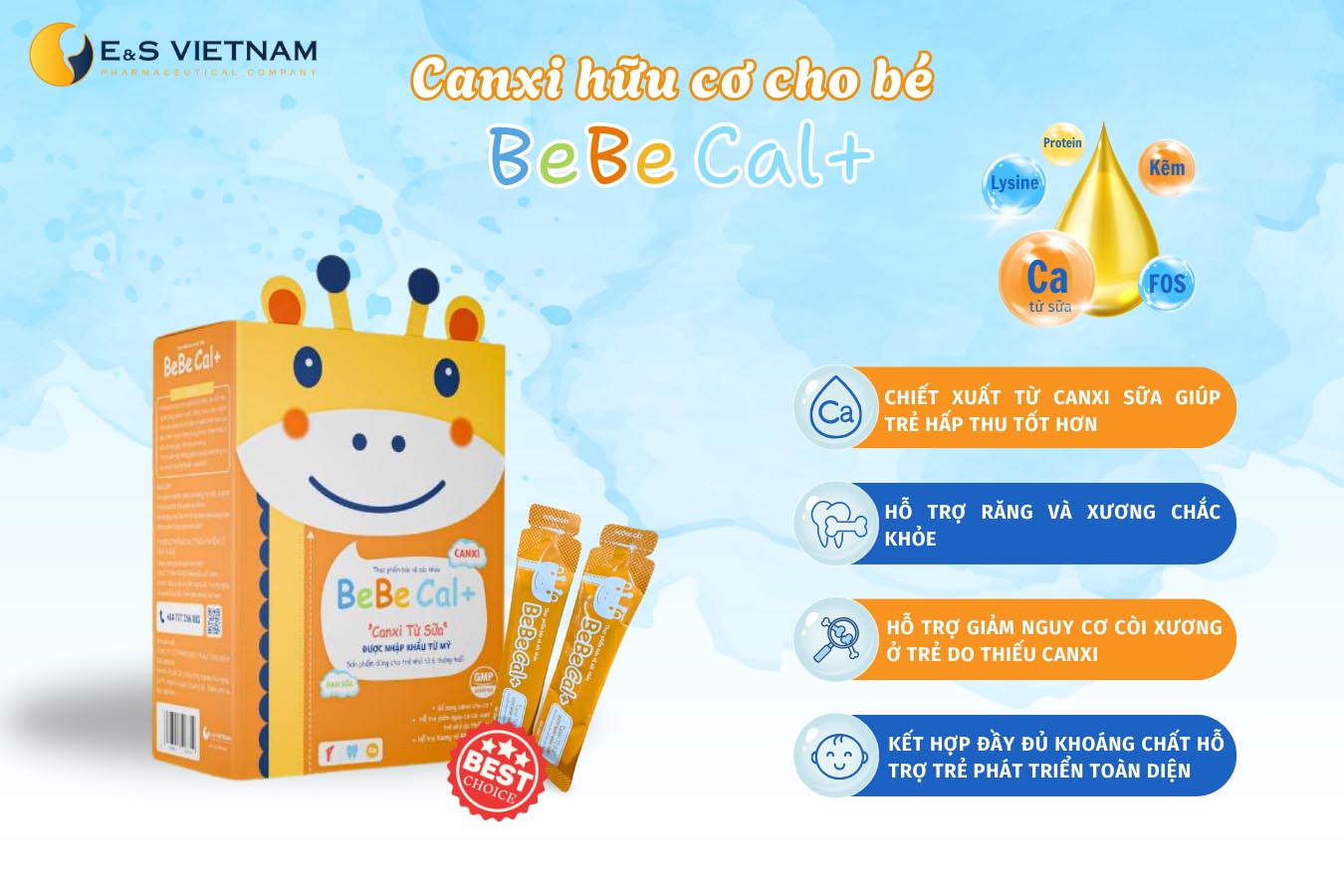 Canxi hữu cơ Bebe Cal+ sở hữu công thức vượt trội giữa canxi và các dưỡng chất thiết yếu