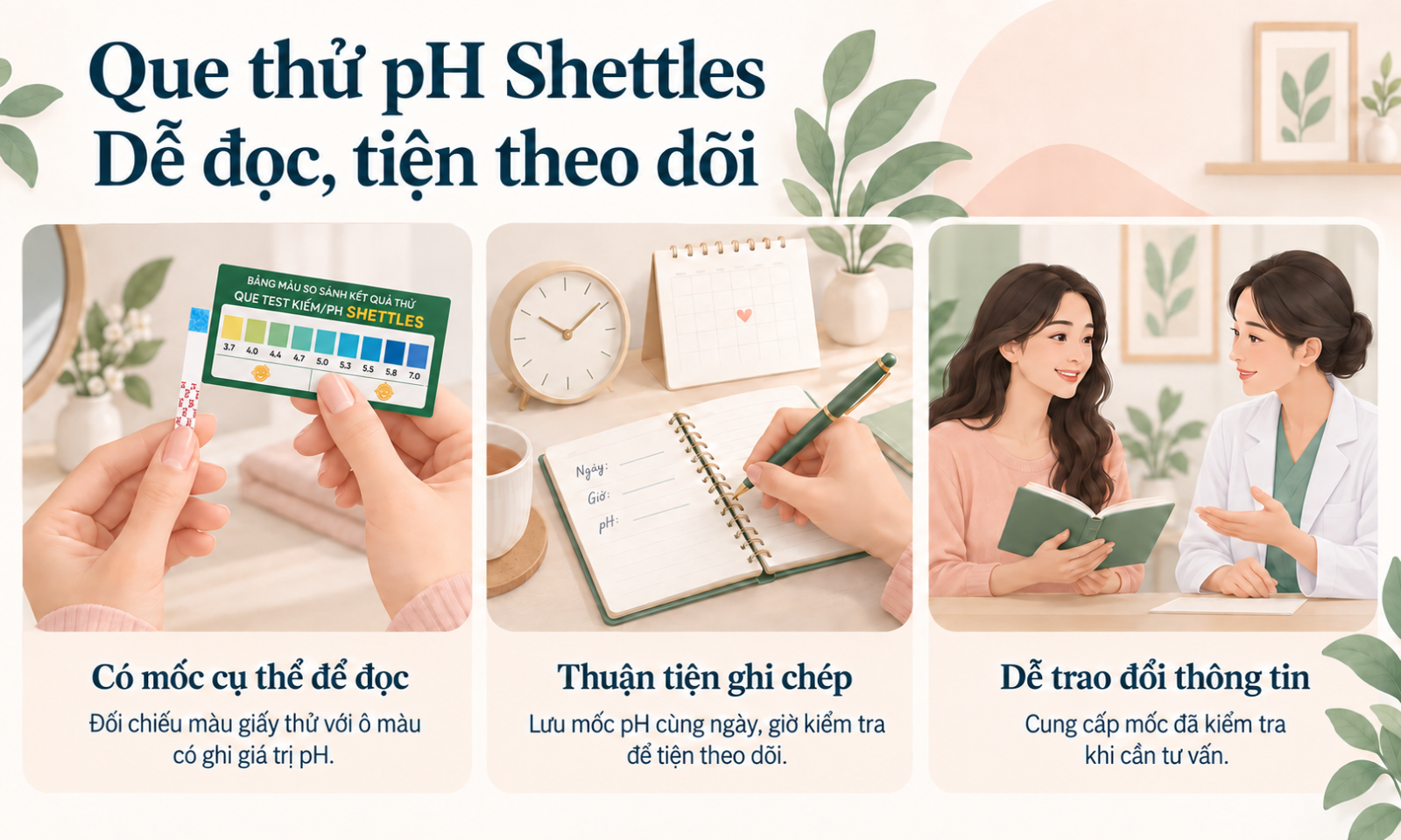 Que thử pH Shettles dễ đọc, tiện theo dõi